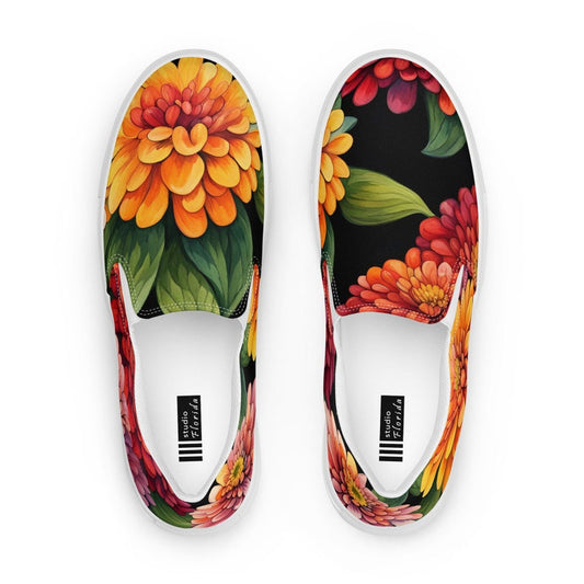 Vibrant Zinnia Print Women’s Slip-on Canvas Shoes
