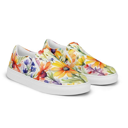 Watercolor Wildflowers Bright Colors Women’s Slip-on Canvas Shoes