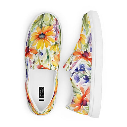 Watercolor Wildflowers Bright Colors Women’s Slip-on Canvas Shoes