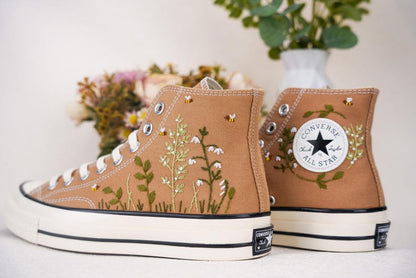 Custom Converse Wedding Bridal Flowers Embroidered High Tops