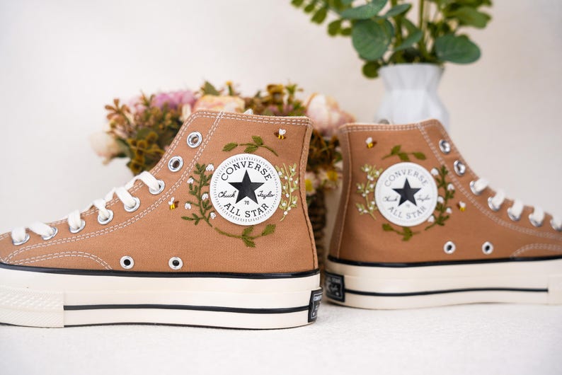 Custom Converse Wedding Bridal Flowers Embroidered High Tops