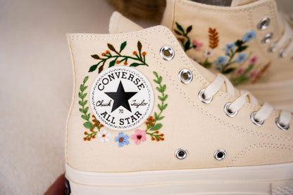 Custom Converse Wedding Flowers Embroidered Shoes Bridal Flowers Embroidered High Tops