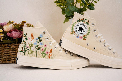 Custom Converse Wedding Flowers Embroidered Shoes Bridal Flowers Embroidered High Tops
