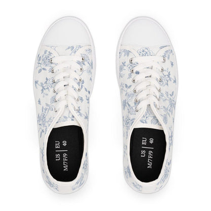 Colorful Women's Low Top Sneaker Blue Toile Floral Travel Sneakers